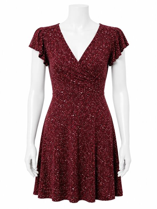 aerie Dresses & Skirts - Aerie Burgundy Floral Flutter Sleeve Wrap Dress - Size Small